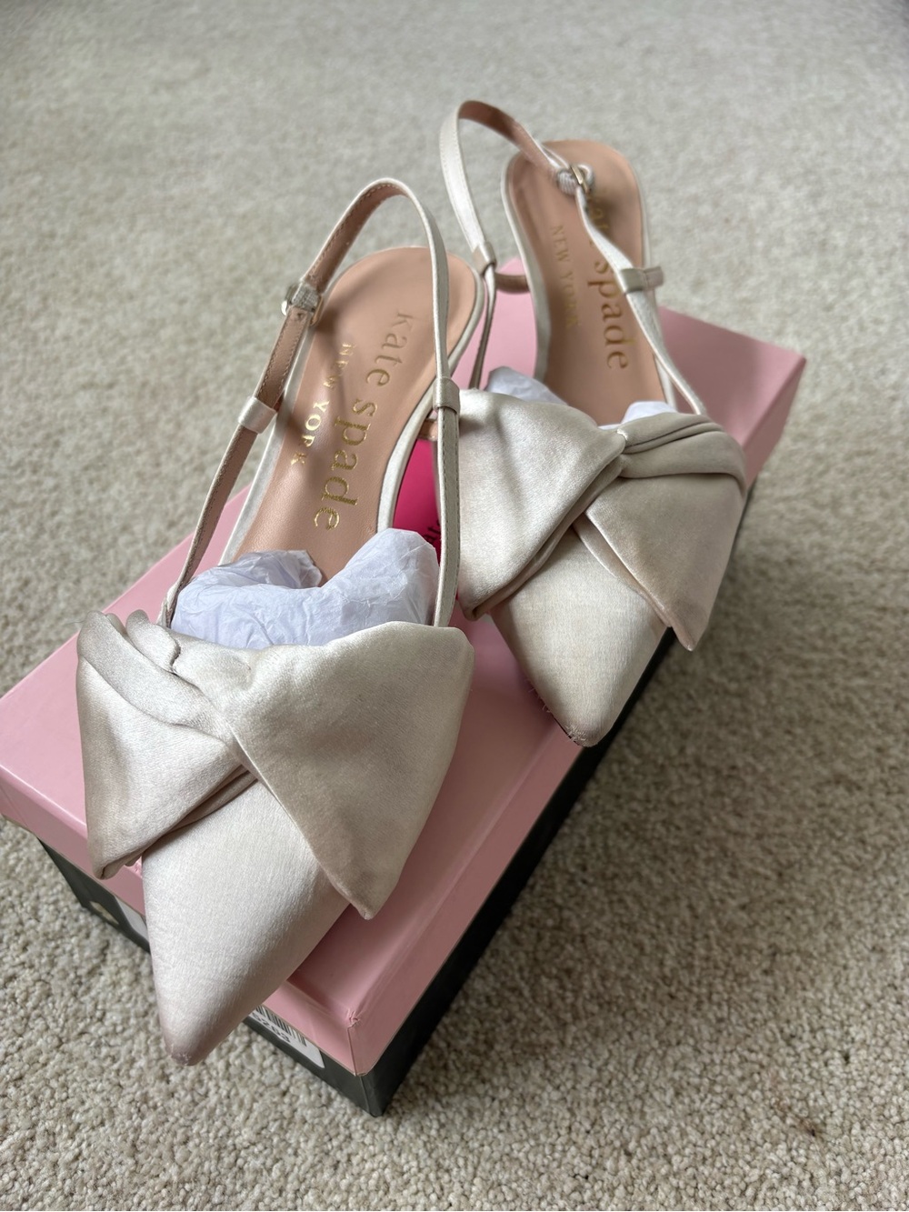 kate spade Pearl Satin Bow Slingback Mules
